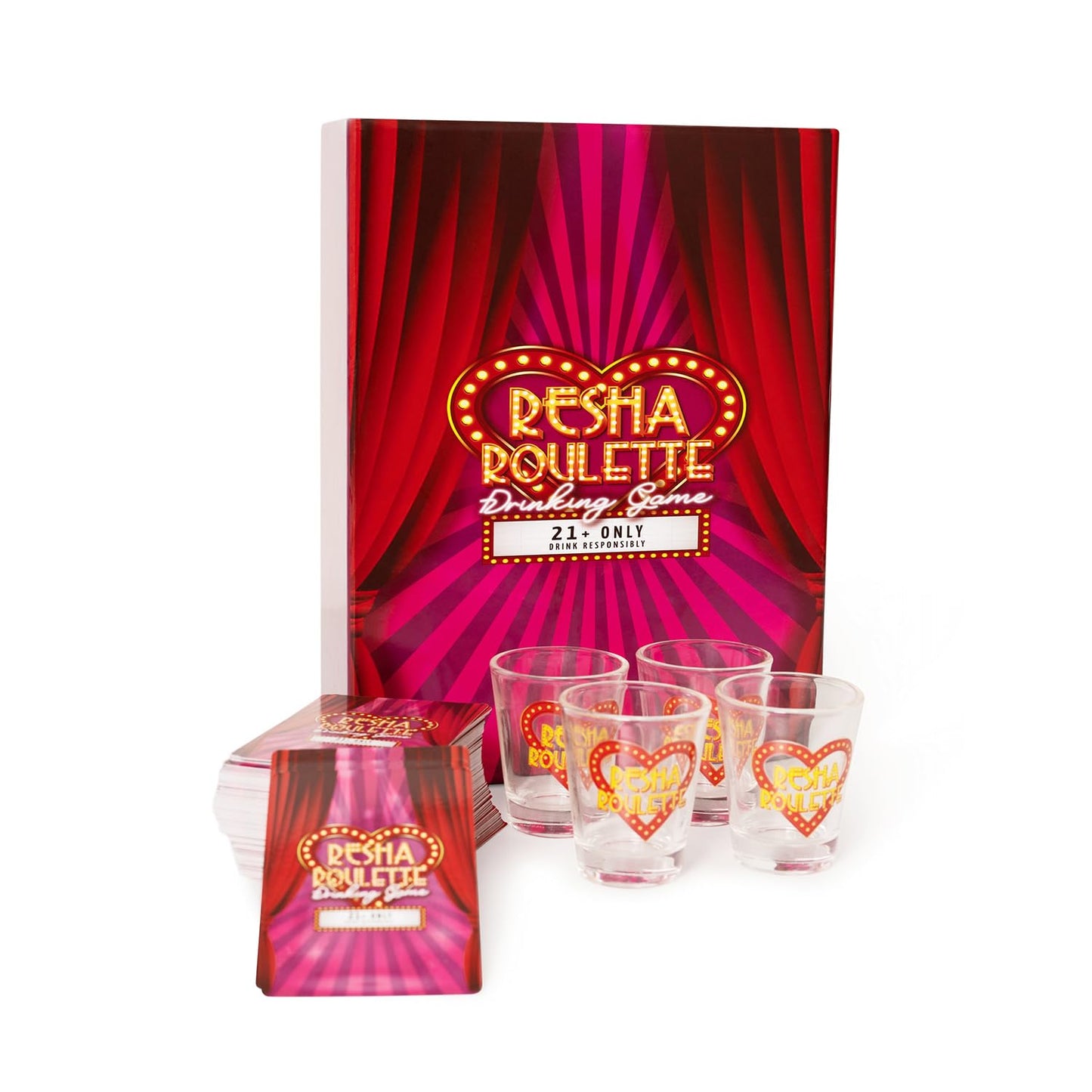 Caresha Please Resha Roulette Card, A Drinking Card Game for Parties and More, Includes 120 Cards and 4 Shot Glasses, Adult Drinking Game, Roulette