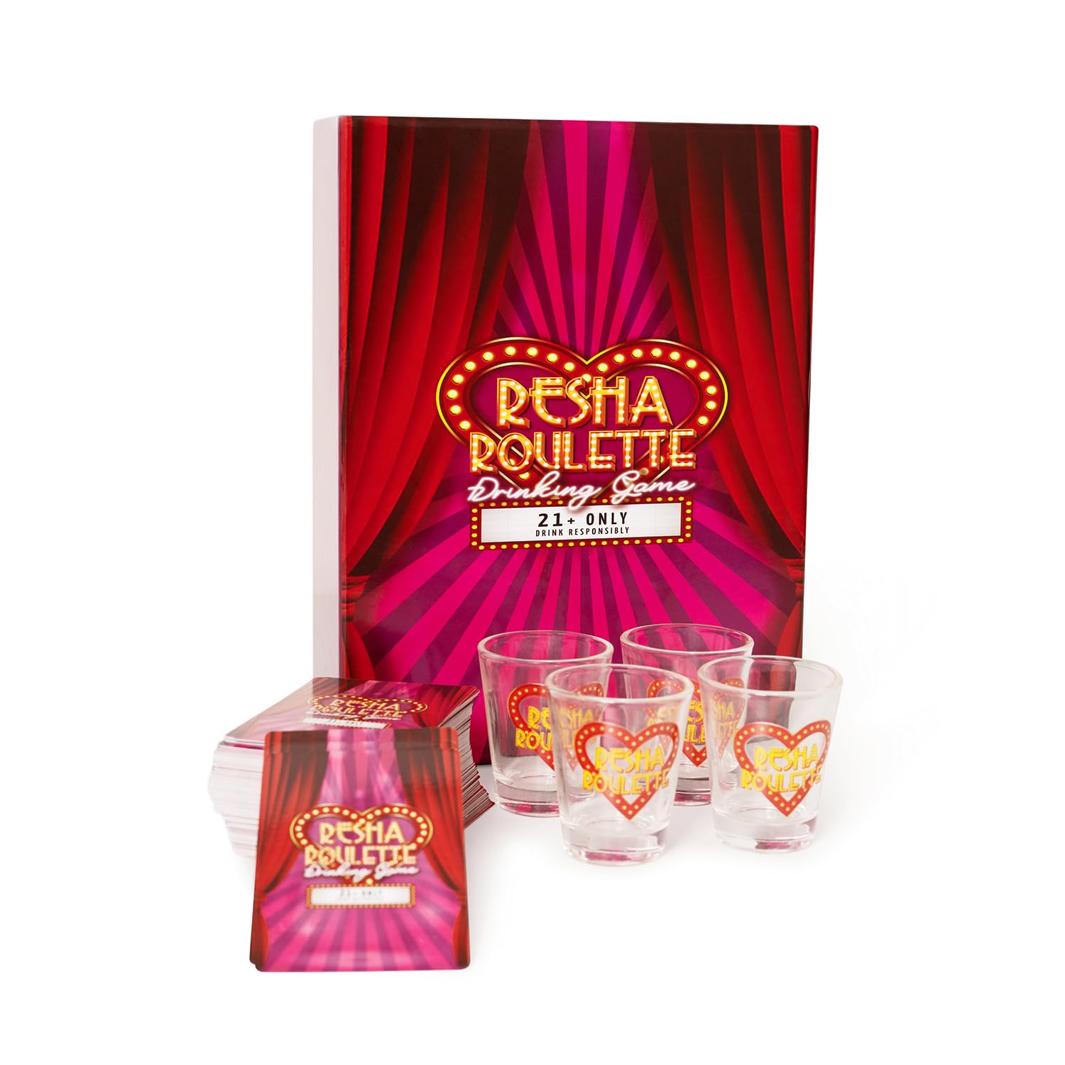 Caresha Please Resha Roulette Card, A Drinking Card Game for Parties and More, Includes 120 Cards and 4 Shot Glasses, Adult Drinking Game, Roulette