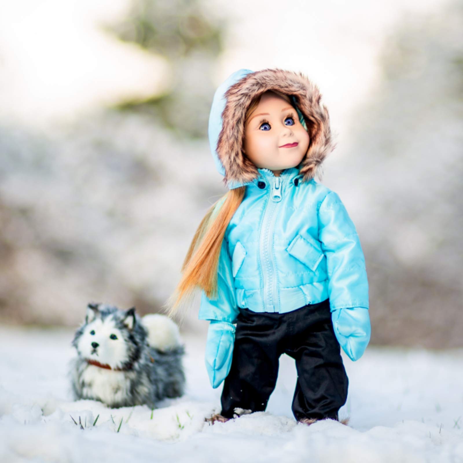The Queen's Treasures 18 Inch Doll Clothes, Complete Ski Wear Outfit, 6 Piece Zippered Blue Jacket, Pants, Gloves, and Boots Too, Compatible for Use