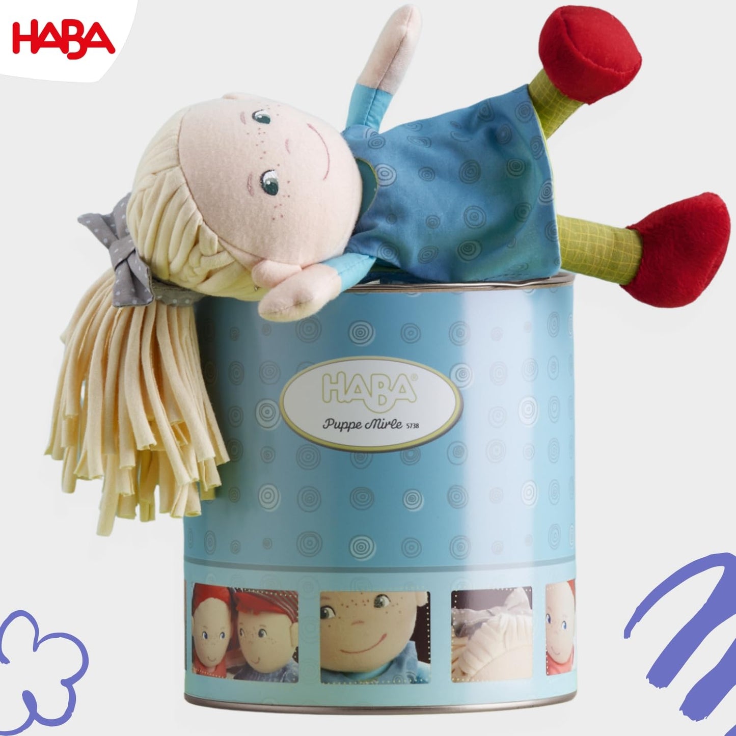 HABA Soft Doll Mirle 8" - First Baby Doll with Blonde Pony Tail for Ages 6 Months +