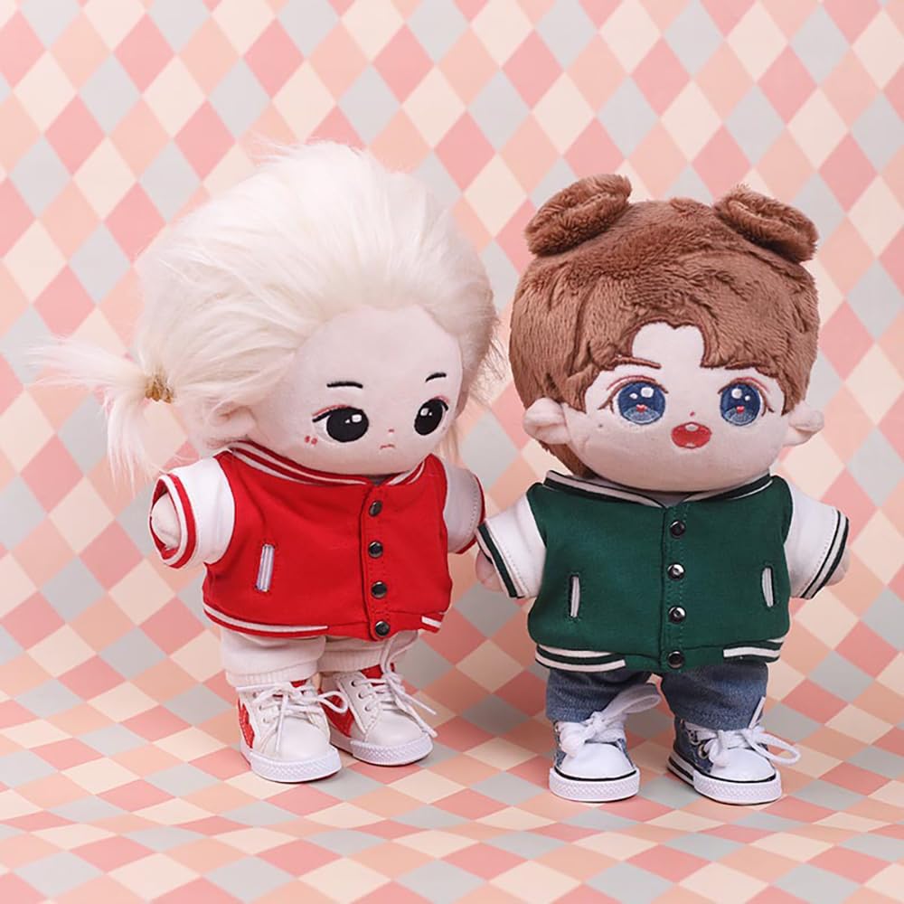 niannyyhouse Baseball Jacket Jeans 20cm Plush Doll Clothes 8in Doll Accessories (red)