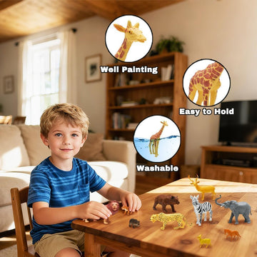 24Pcs Safari & Zoo Animals Figures, Realistic Plastic Animal Toys Set for Kids 1 2 3, Educational Jungle Animals Figures Playset, Party Supplies