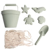 BraveJusticeKidsCo. Silicone Beach Toys - Modern Baby Travel Friendly Beach Set | Bucket, Shovel, 4 Sand Molds, Bag | Sand Toys for Toddlers, Kids