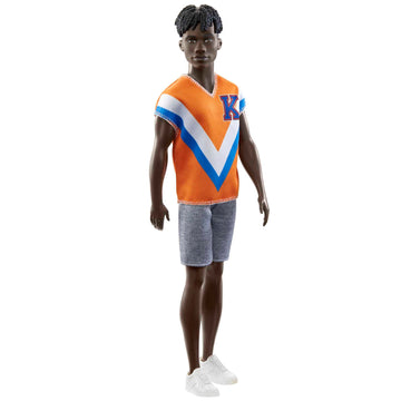 Barbie Fashionistas Ken Fashion Doll #203 with Twisted Black Hair Wearing Orange Athletic Jersey, Shorts & White Sneakers
