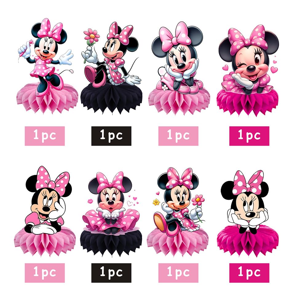8Pcs Minnie Table Centerpiece Birthday Party Supplies Double Side Table Decorations for Minnie Themed Party Decorations