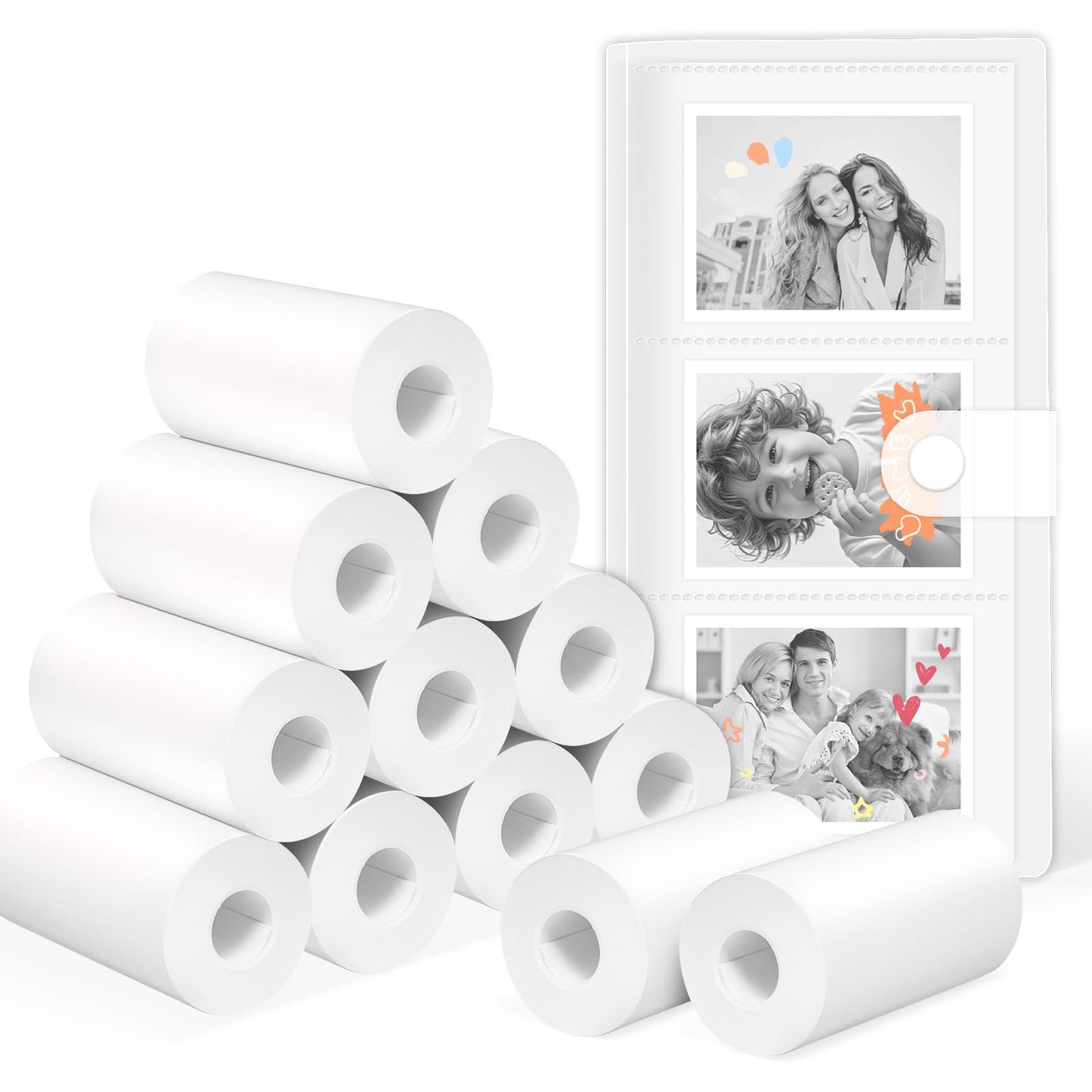 OTJ 12 Rolls Instant Print Camera for Kids Refill Thermal Print Paper Rolls - Photo Album 2.5x3.5 Picture Holder Book Holds 120 Horizontal Photos DIY