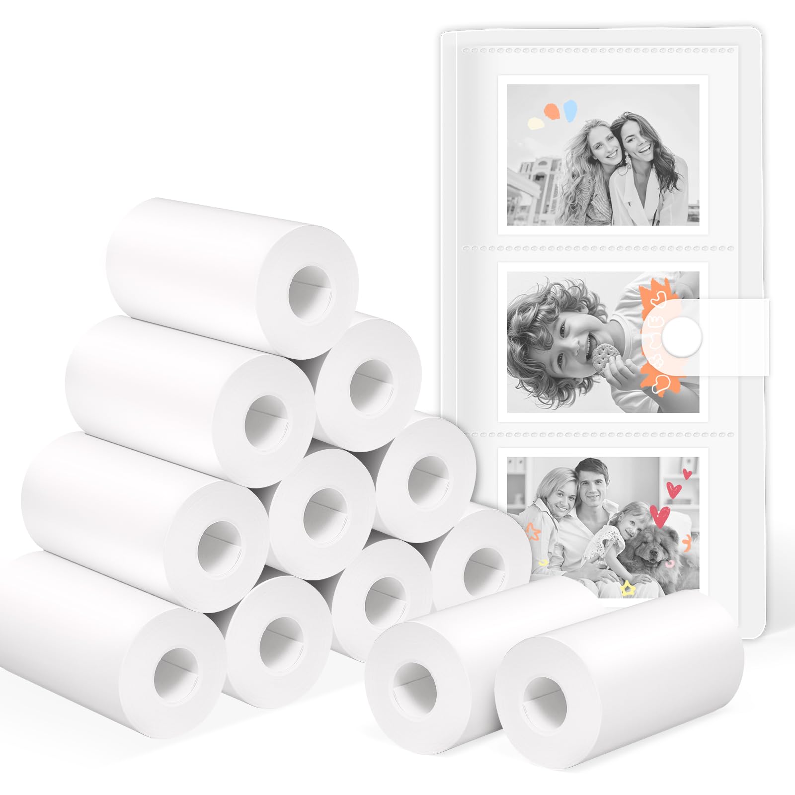 OTJ 12 Rolls Instant Print Camera for Kids Refill Thermal Print Paper Rolls - Photo Album 2.5x3.5 Picture Holder Book Holds 120 Horizontal Photos DIY