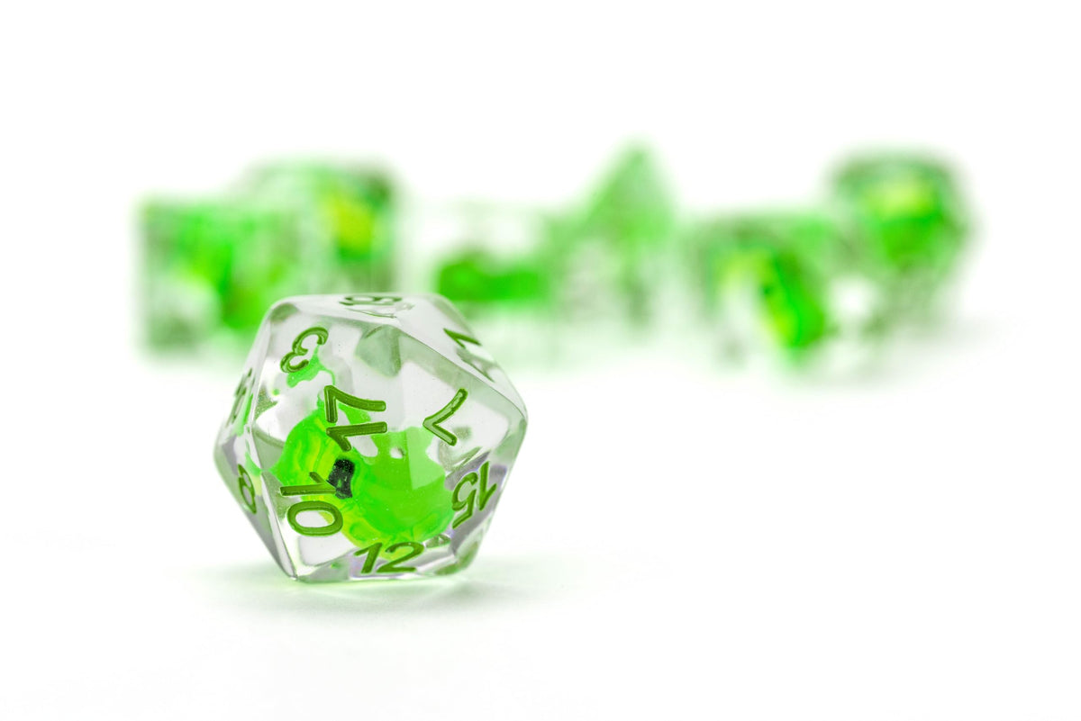 FanRoll Dragon StormTM Inclusion Resin Dice Set: Green Dragon