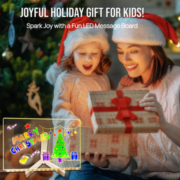 LED Note Board with Colors - Acrylic Dry Erase Board with 10 Light Modes, 7 Fluorescent Markers & Eraser, USB Powered Light Up Drawing Board for Kids