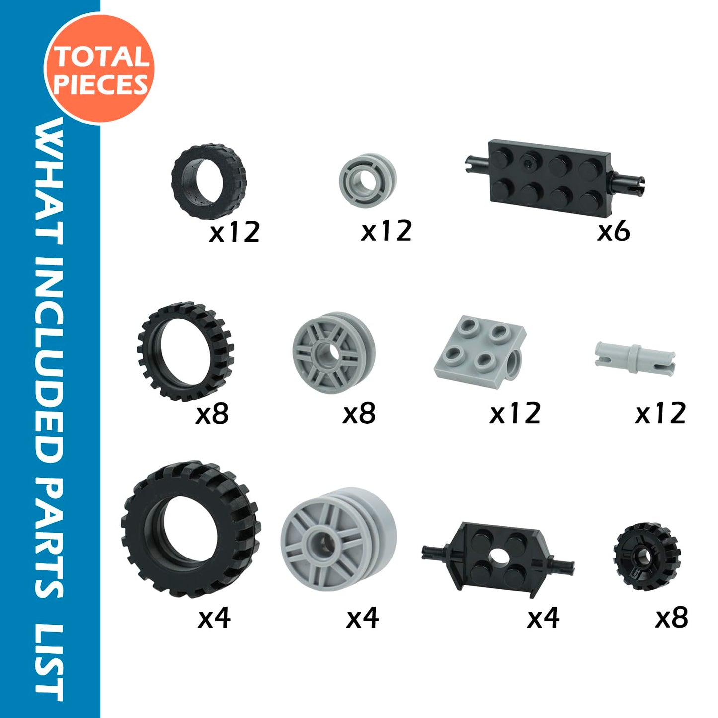 BroTex Wheels and Axles Building Blocks Set, Vehicle Truck Tires Compatible with Classic Bricks Car Parts