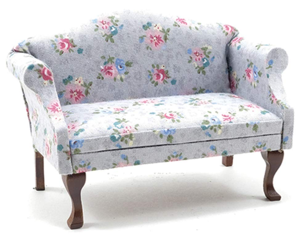 Melody Jane Dolls Houses Classics by Handley Dollhouse Sofa, Walnut with Floral Fabric, Grey