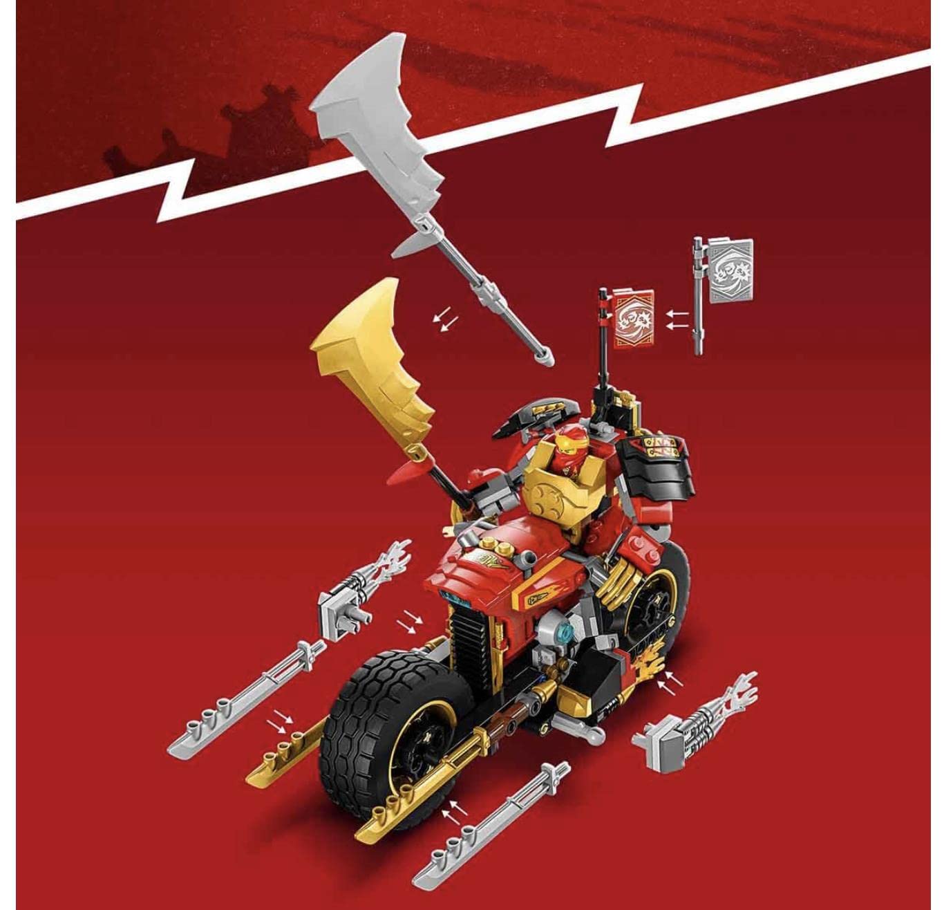 Lego Ninjago Kais Mech Bike EVO, Upgradable Ninja Motorcycle Toy with 2 Mini Figures - Kai and a Skeleton Warrior for Children from 7 Years 71783