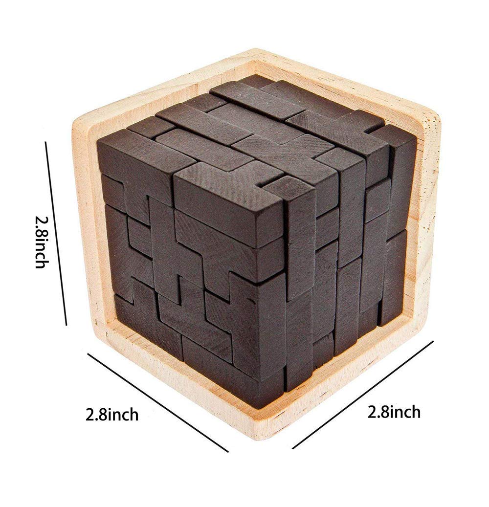 Wooden Brain Teaser Puzzles Box Brain Teasers Wooden Puzzle T-Shaped Geometric Intellectual Jigsaw Logic Cube Puzzles Mind Games for Kids and Adults