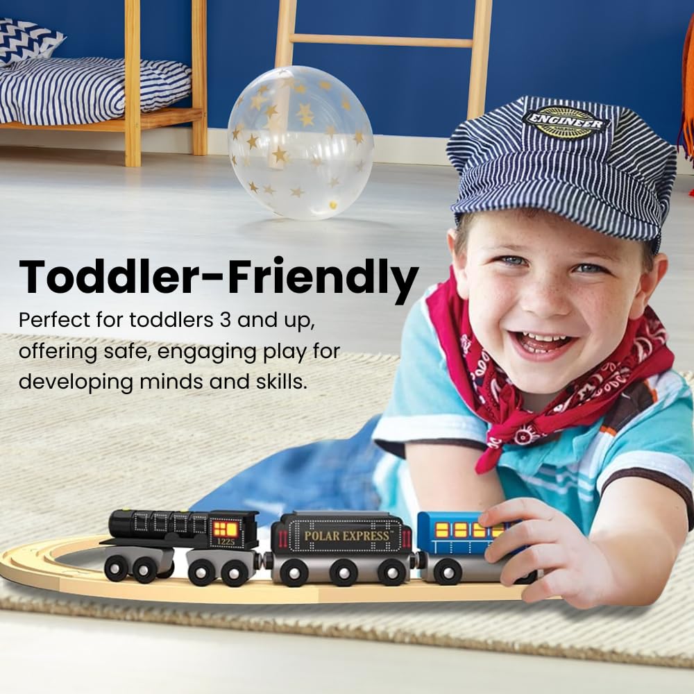Masterpieces - The Polar Express Train, 3 Piece Set, Officially Licensed Collector’s Edition Toy, Wooden Magnetic Engine and Cars, Kids Toddlers Boys