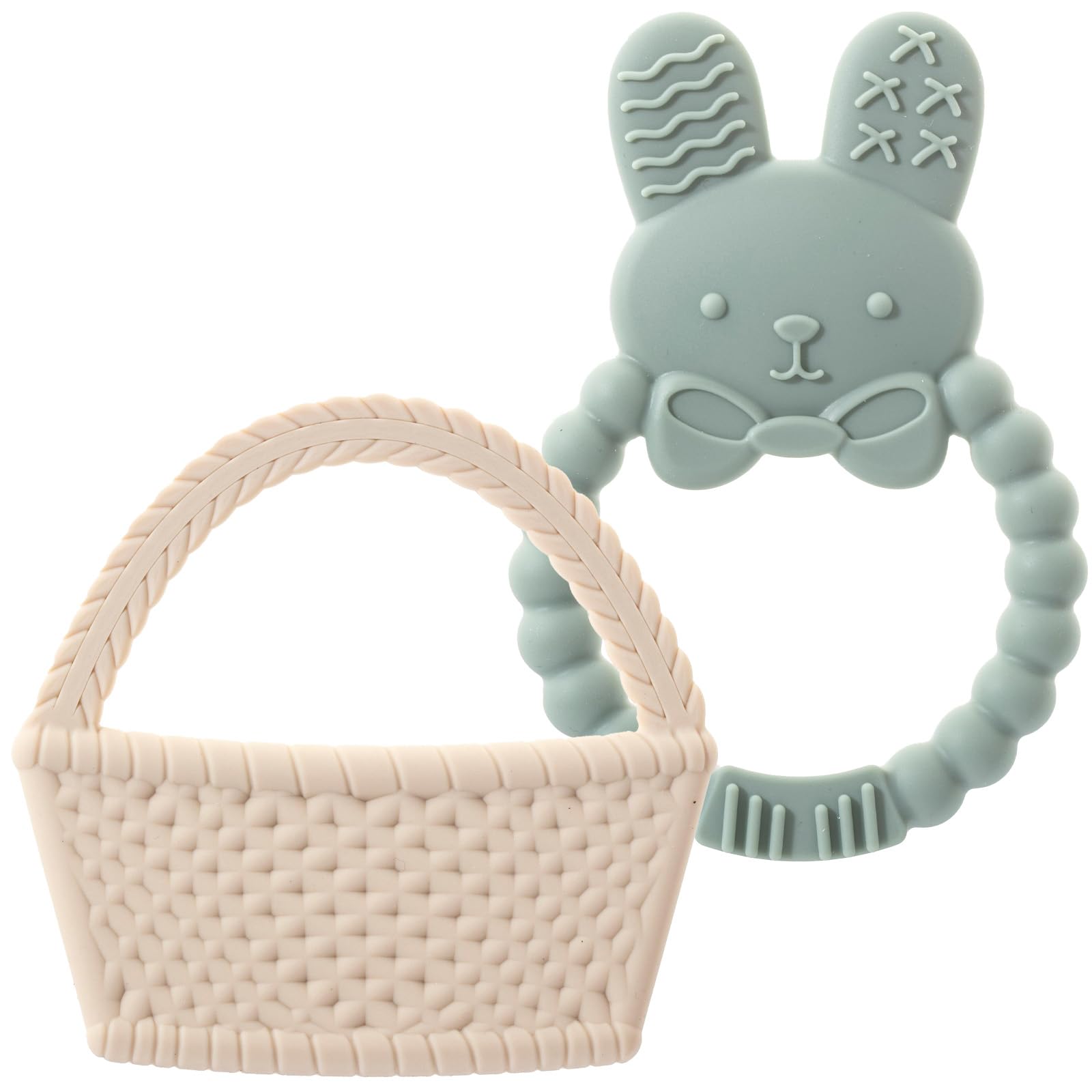Easter Bunny Teether Set, Bunny, Carrot, Chicken, Rattle Egg & Easter Basket Baby Teething Toys Easter Teethers Toys for Babies - Green