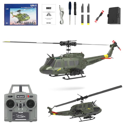 XURUYI C032 UH-1 Huey Flybarless RC Era Helicopters for Adults Beginners, 1/48 Scale 6CH 2.4G 6-Axis Gyroscope Stabilization, with Altitude Hold & 3D