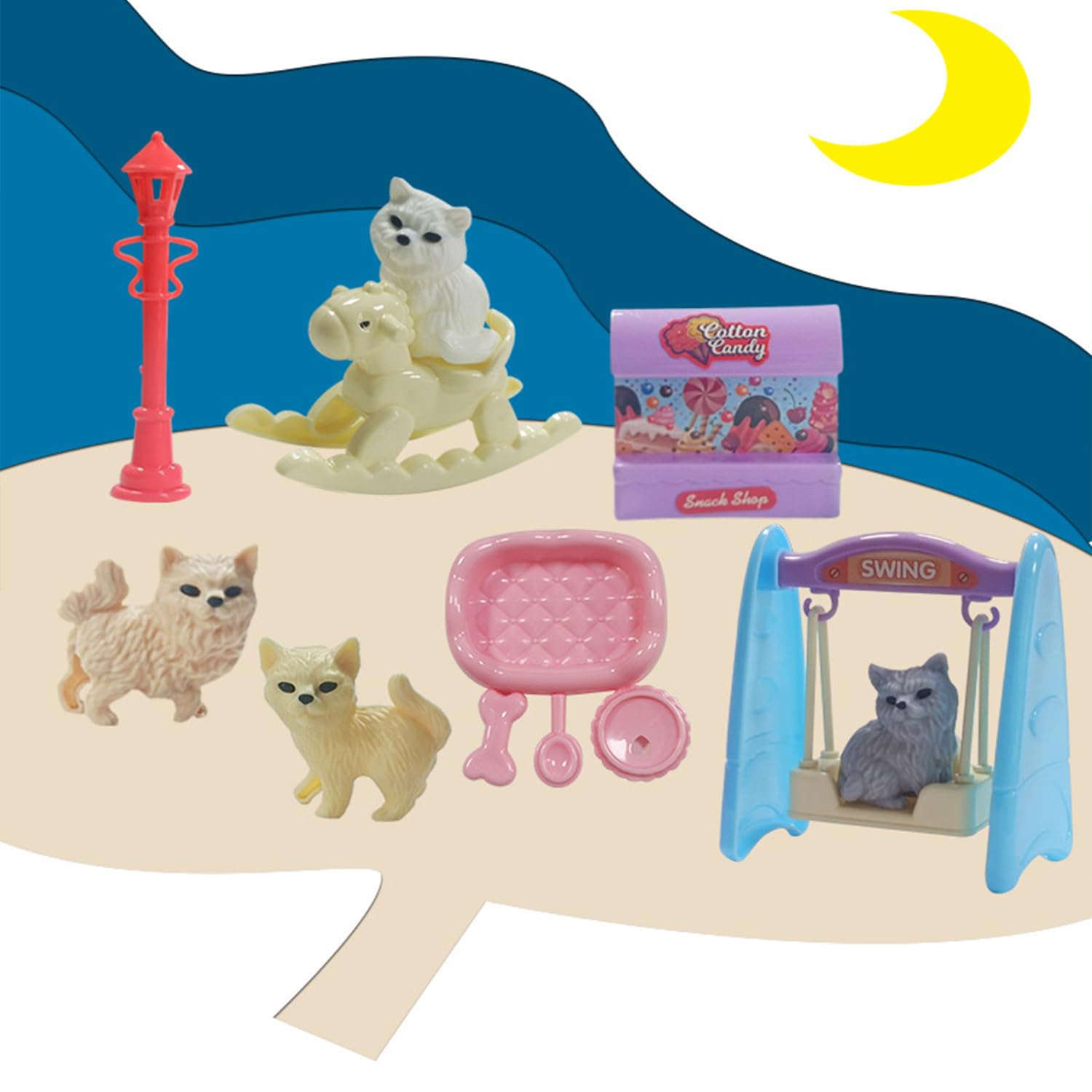 45Pcs Dollhouse Furniture Set Miniature Accessories Cat Dog Figurine Playset Pet Care Center Doll House Accessories Educational Pretend Play Toys