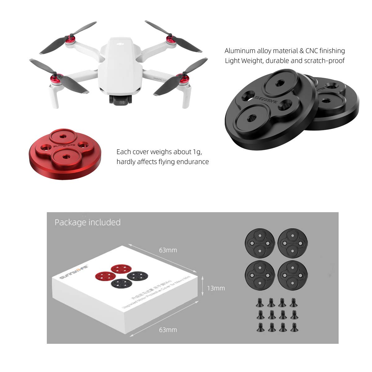 Darkhorse Upgraded Aluminum Motor Cover Cap 4 Pieces for DJI Mavic Mini Drone Accessory - Dustproof,Waterproof,Scratchproof Protection Mounts - Red