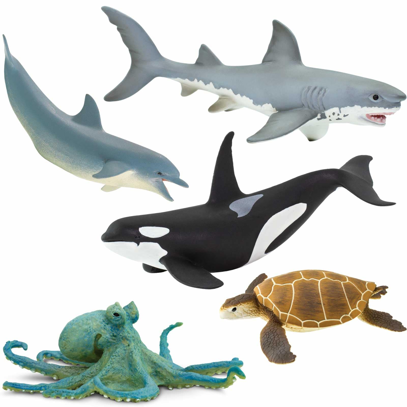 Safari Ltd. Sea Animal Toy Set - Figurines of Great White, Dolphin, Turtle, Octopus, and Orca - Play Set for Boys, Girls and Kids 3+