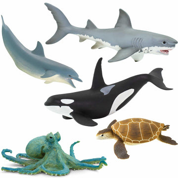 Safari Ltd. Sea Animal Toy Set - Figurines of Great White, Dolphin, Turtle, Octopus, and Orca - Play Set for Boys, Girls and Kids 3+