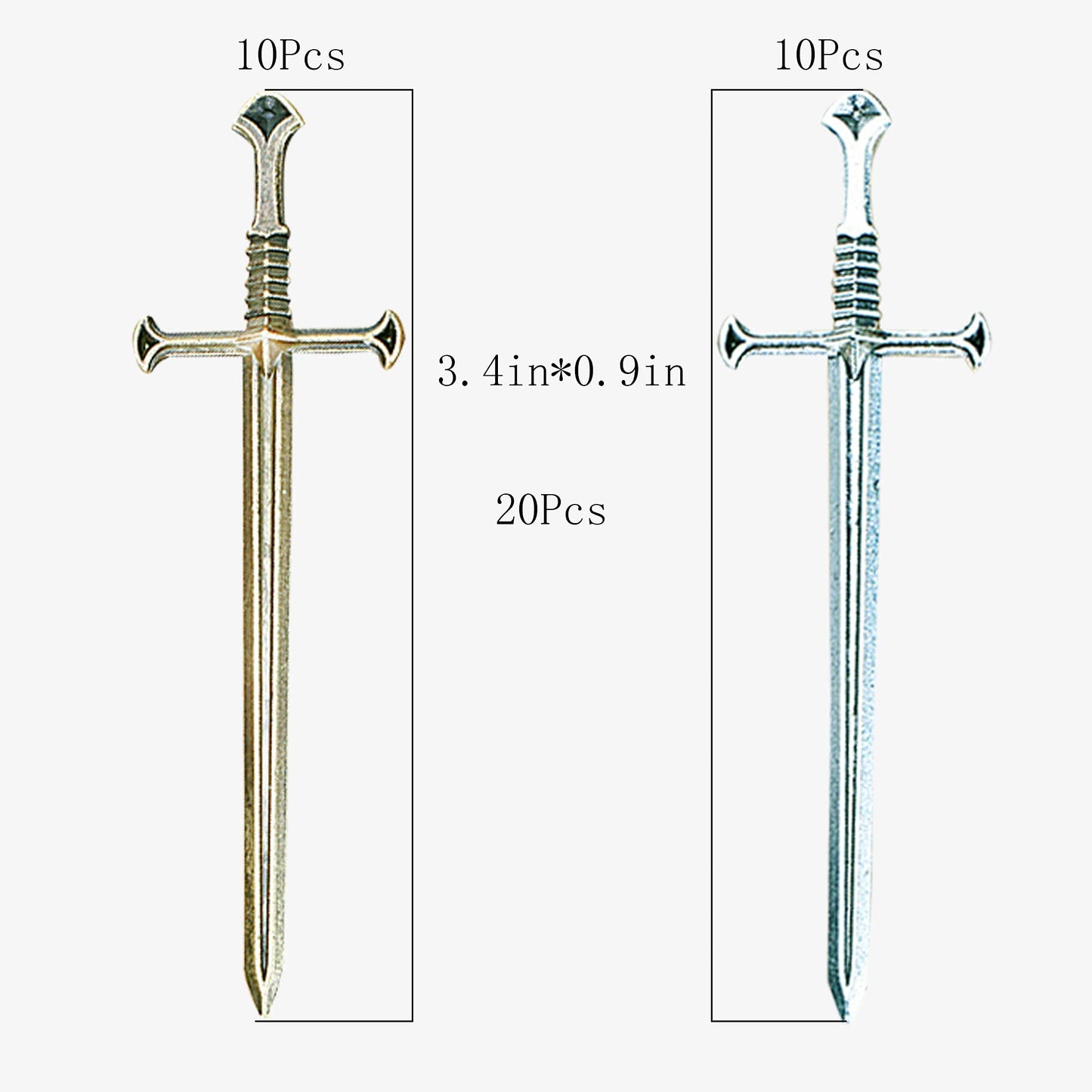 Movie Game Theme Party Holy Communion Cake Topper Alloy Paladin Cross Long Sword Anime Peripheral Game Accessories Bronze 10Pcs and White Silver 10Pcs