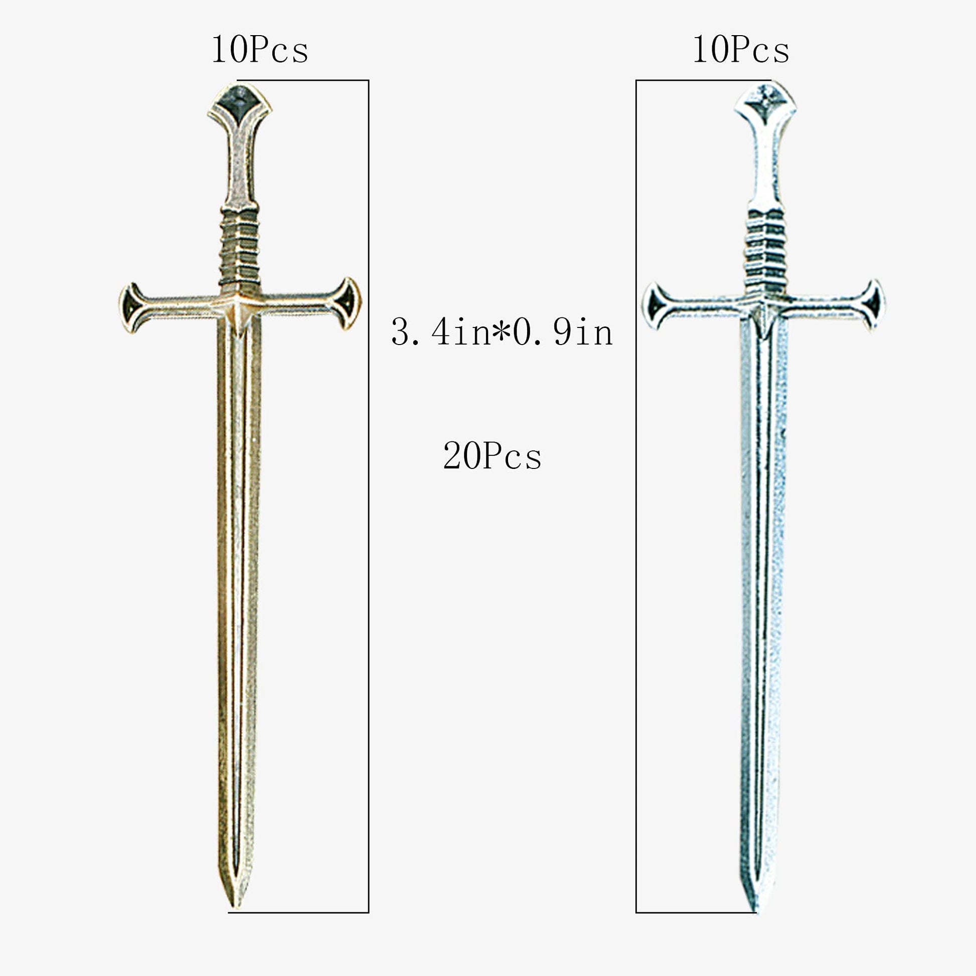 Movie Game Theme Party Holy Communion Cake Topper Alloy Paladin Cross Long Sword Anime Peripheral Game Accessories Bronze 10Pcs and White Silver 10Pcs