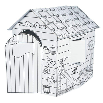 Fun Express Cardboard Playhouse for Kids Ages 4-8 - Large 28" x 34.5" x 3' Indoor Play House to Color | DIY Coloring House Cardboard Craft Kit