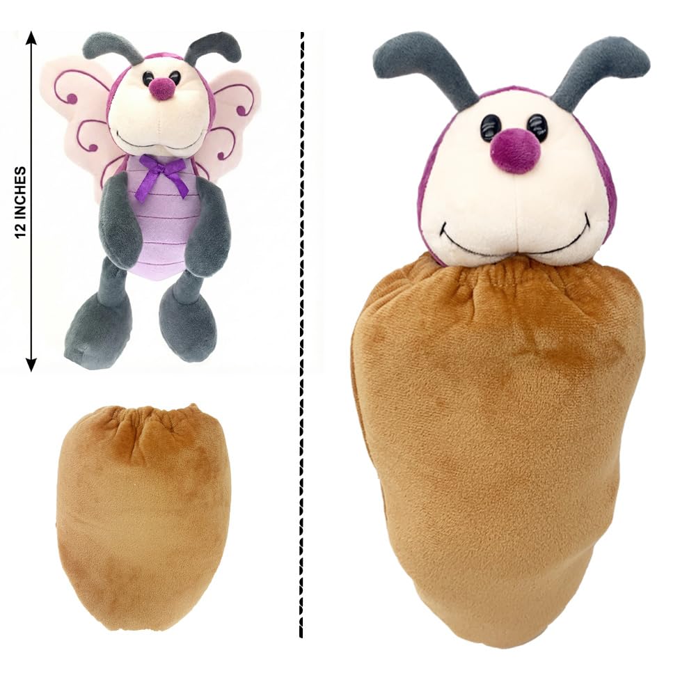 JoyAmigo Butterfly Plush with Cocoon Bag 12 Inch Purple for Toddler Girls