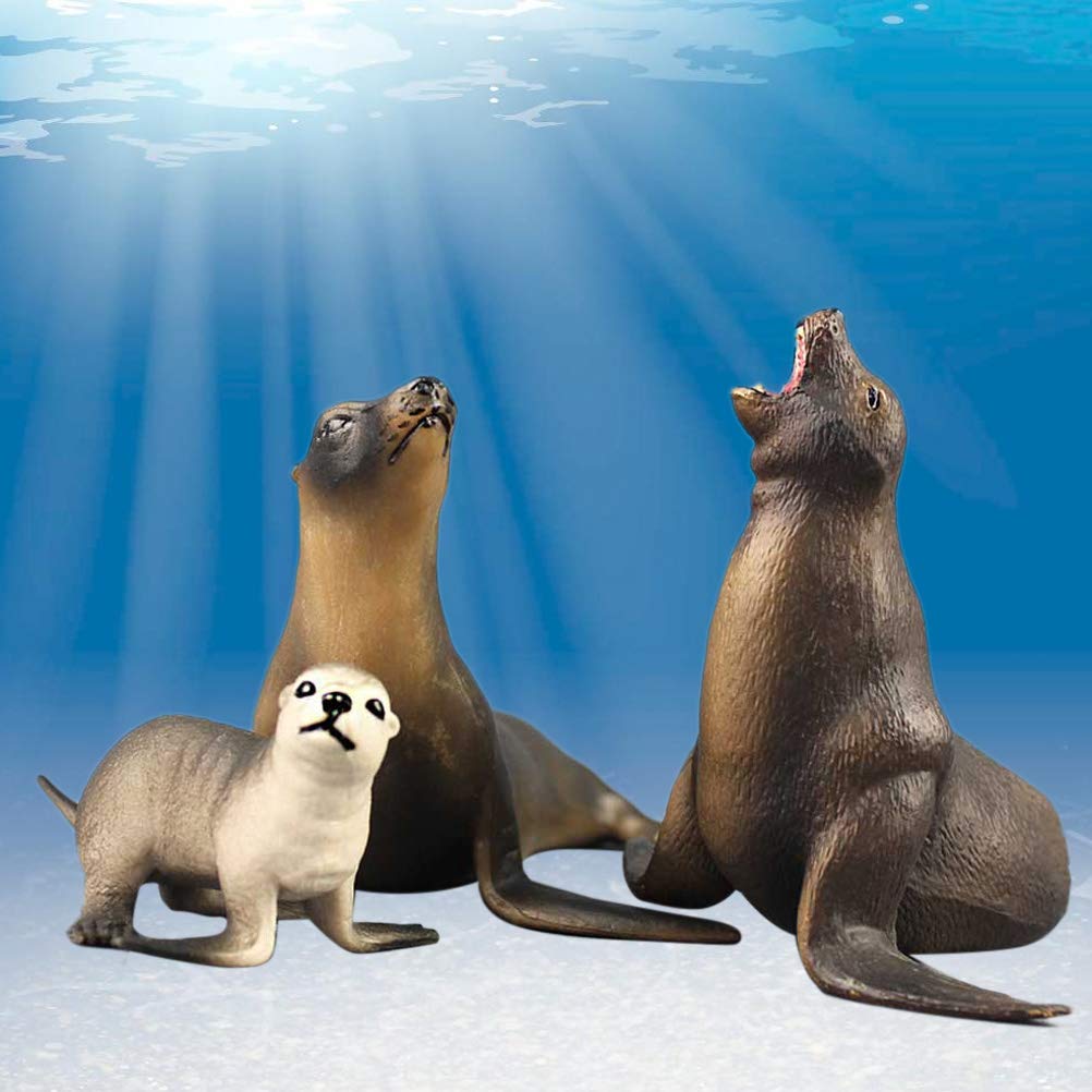 Toyvian 3pcs Sea Lion Model Plastic Sea Lion Model Marine Organism Decorations