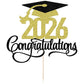 Black Gold Glitter 2026 Congratulations Graduation Cake Topper,Congrats Grad Cake Decor - 2026 High School/College/Senior Graduation Party Decorations