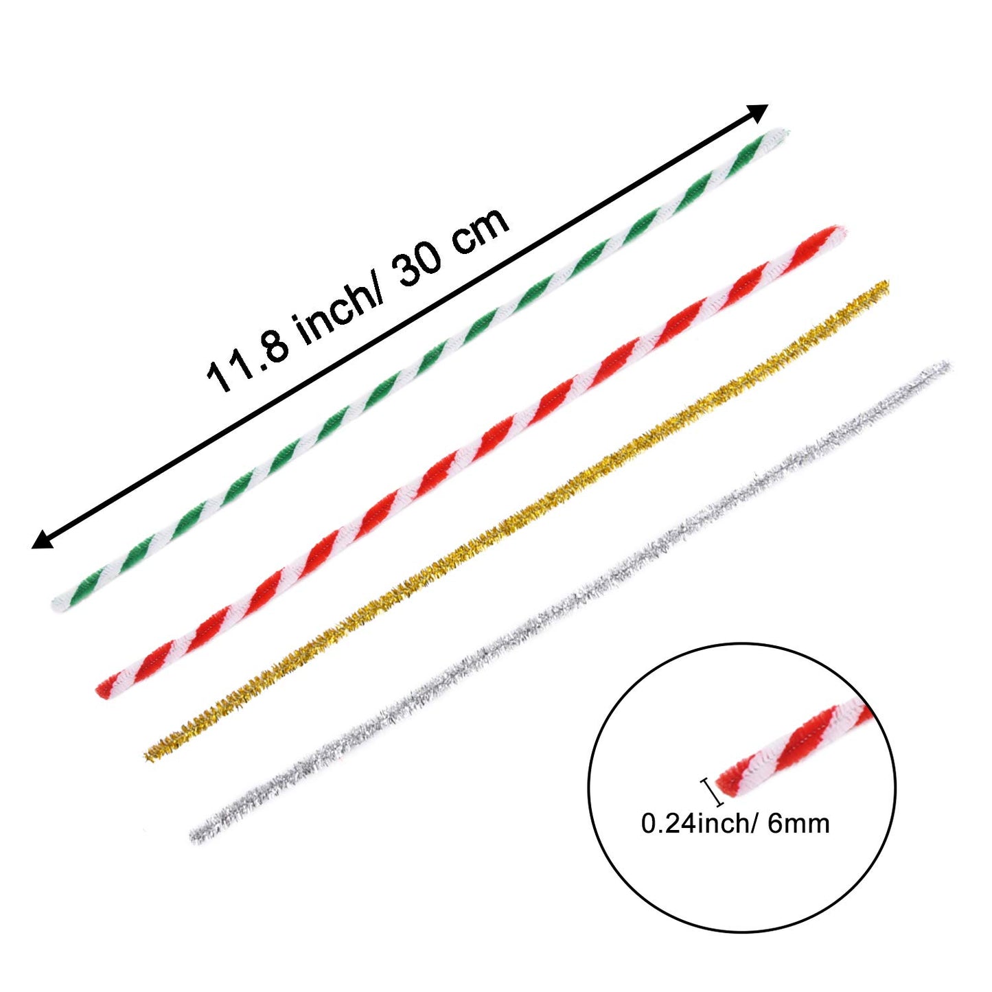 Livder 400 Pieces Christmas Pipe Cleaners Chenille Stem, Red Green Glitter DIY Art Crafts, 4 Colors