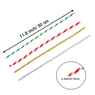 Livder 400 Pieces Christmas Pipe Cleaners Chenille Stem, Red Green Glitter DIY Art Crafts, 4 Colors