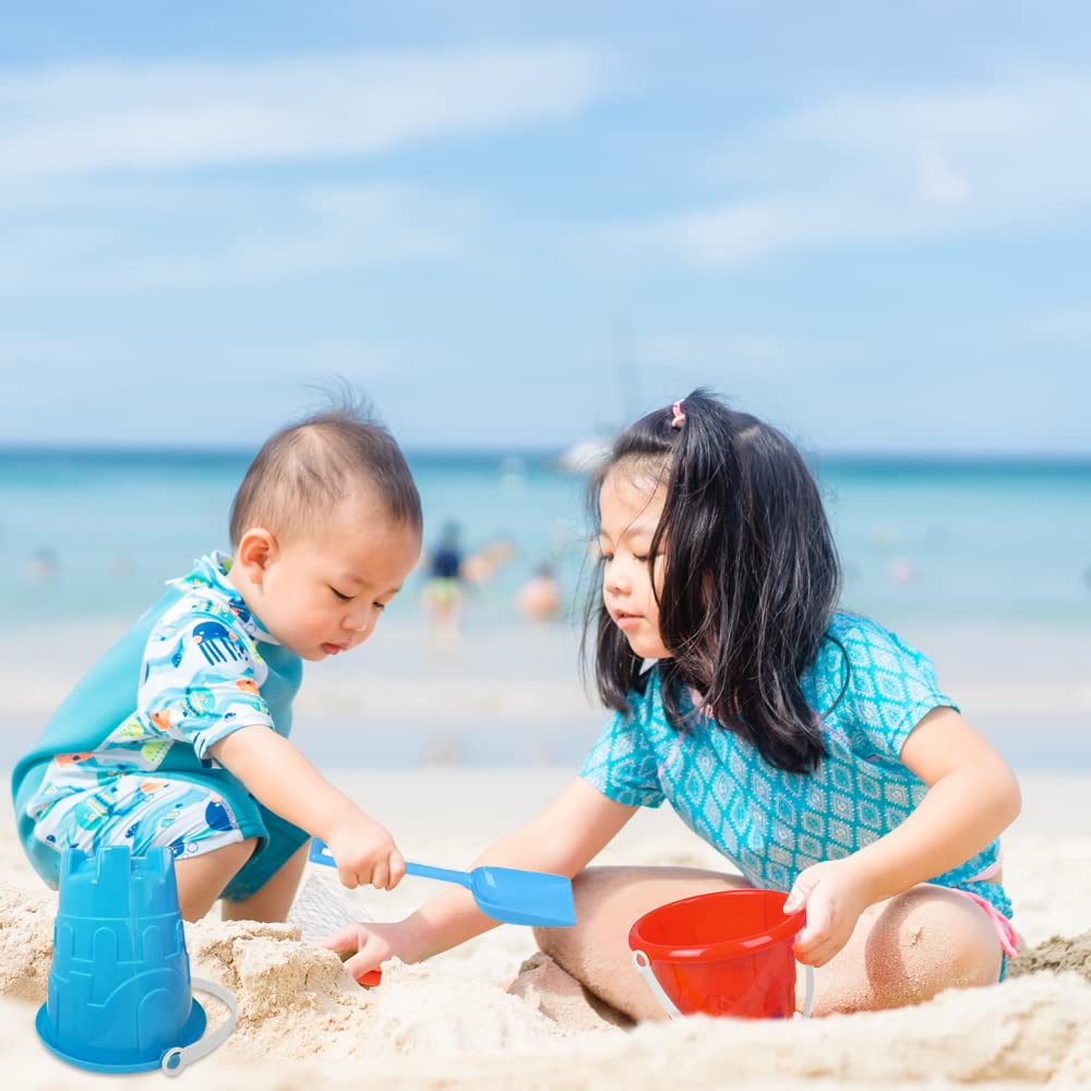 ArtCreativity 6" Beach Bucket and Shovel for Kids (Set of 2) Includes 2 Sand Shovels and 2 Buckets with a Sand Castle Design Inside, Sandcastle
