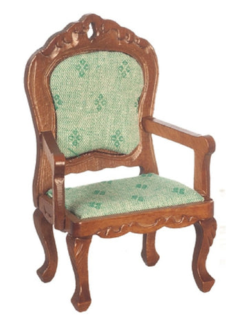 Dollhouse Victorian Fauteuil Walnut Green Armchair Living Room Furniture