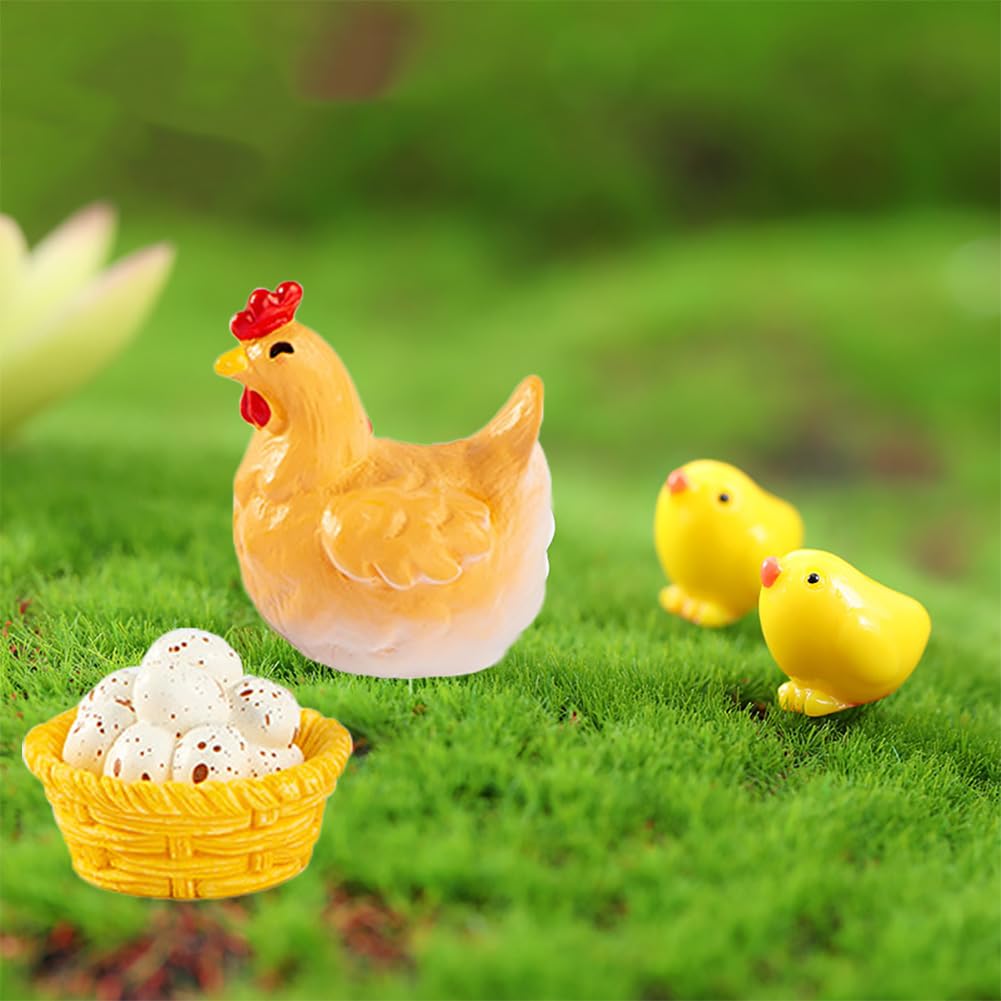 MAOMIA 27 Pcs Miniature Retro Chicken Coop Mini Family Chicken Egg Nest for Garden, Micro Landscape, Home Terrarium, Crafts, Cake Toppers, Dollhouse