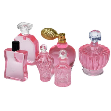 6-Piece Miniature Cosmetic Set - 1:12 Scale Realistic Pink Perfume Bottles for Dollhouse Bathroom, Vanity, Beauty & Spa Theme, DIY Micro Scene, Fairy