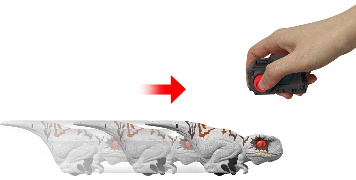 Mattel Jurassic World Dominion Uncaged Dinosaur Toy with Clicker-Controlled Motion & Sound, Click Tracker Atrociraptor Ghost Dino Action Figure