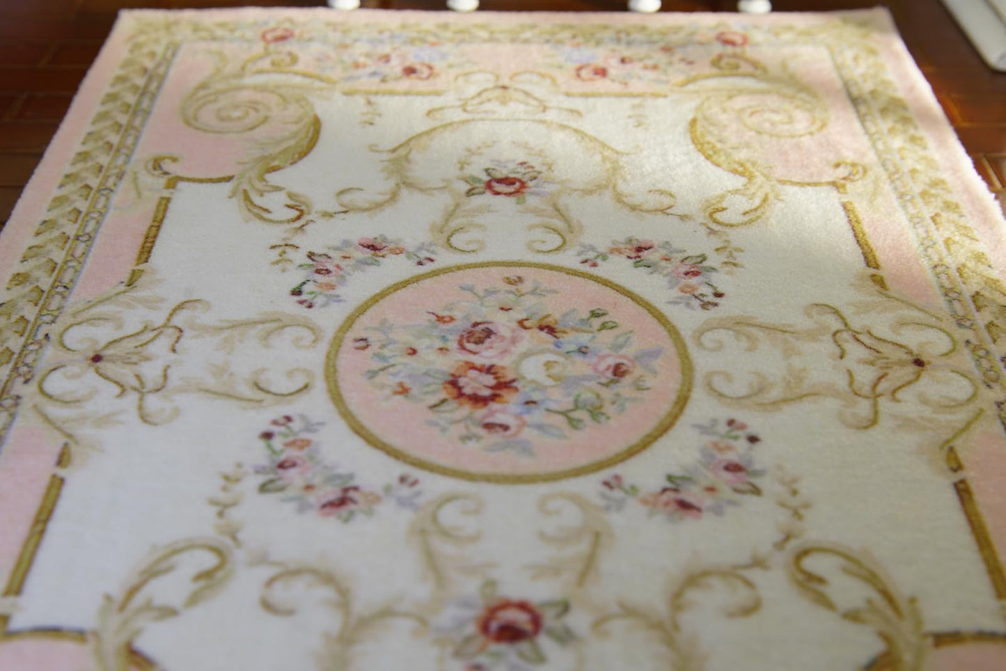 Beautiful Victorian Rose Floral Pink French Swirls Dollhouse Rug 1/12 1/6 (5.4"X8")