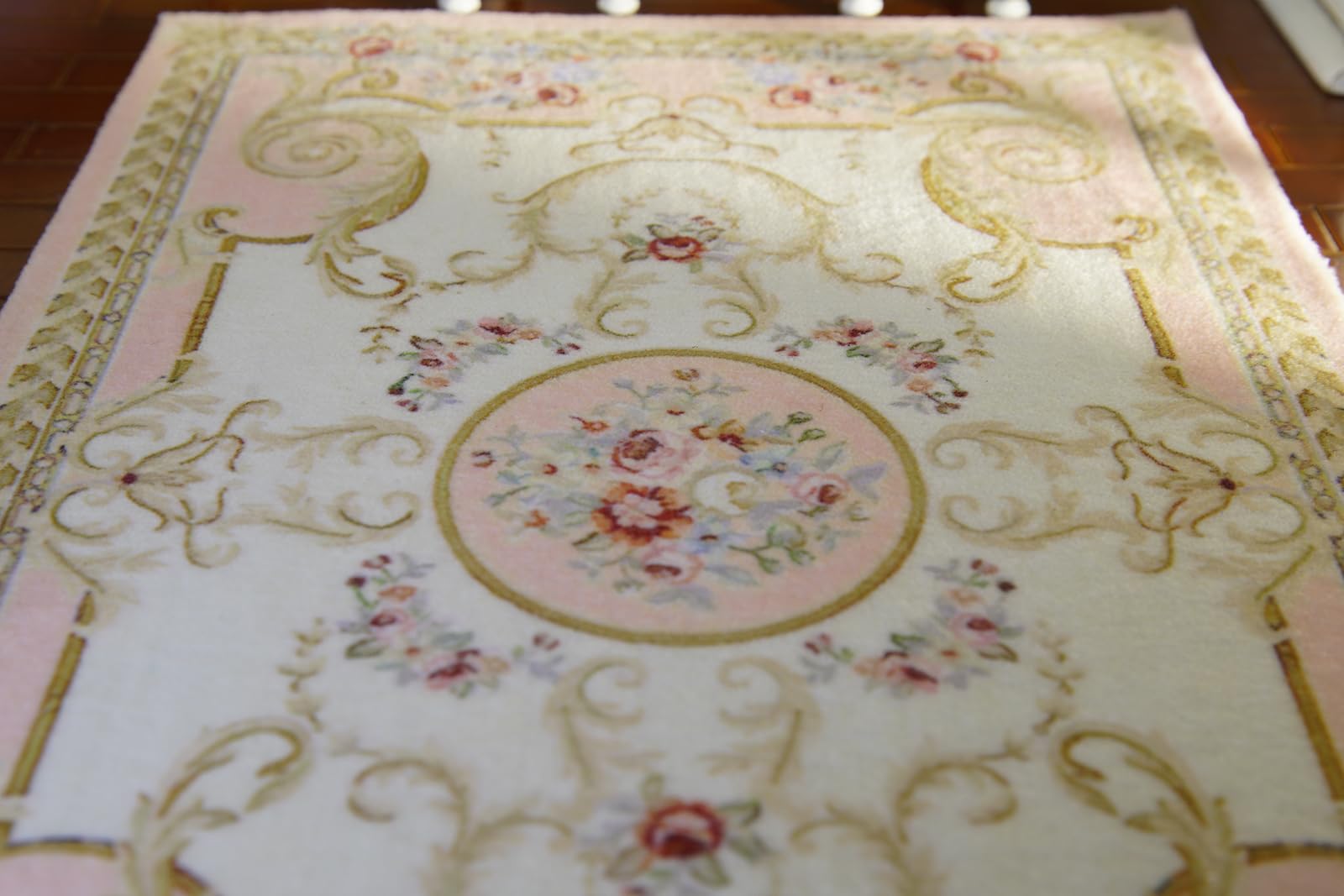 Beautiful Victorian Rose Floral Pink French Swirls Dollhouse Rug 1/12 1/6 (5.4"X8")