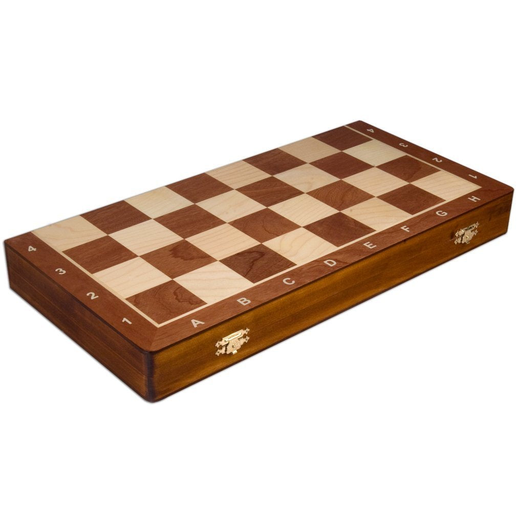 Wegiel Handmade European Professional Tournament Chess Set - Wooden 21 Inch Folding Board with Felt Base & Hand Carved Chess Pieces - Compartment