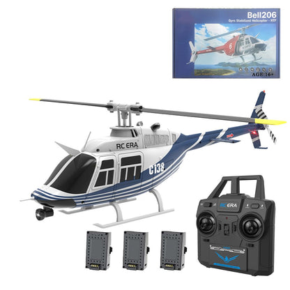 Wooptoothy C138 Bell206 RC Helicopter, 1:33 Scale, 2.4G 6CH RTF Single Propeller Aileron Free, Six-axis Gyroscope, Modular Battery, One-Touch Function