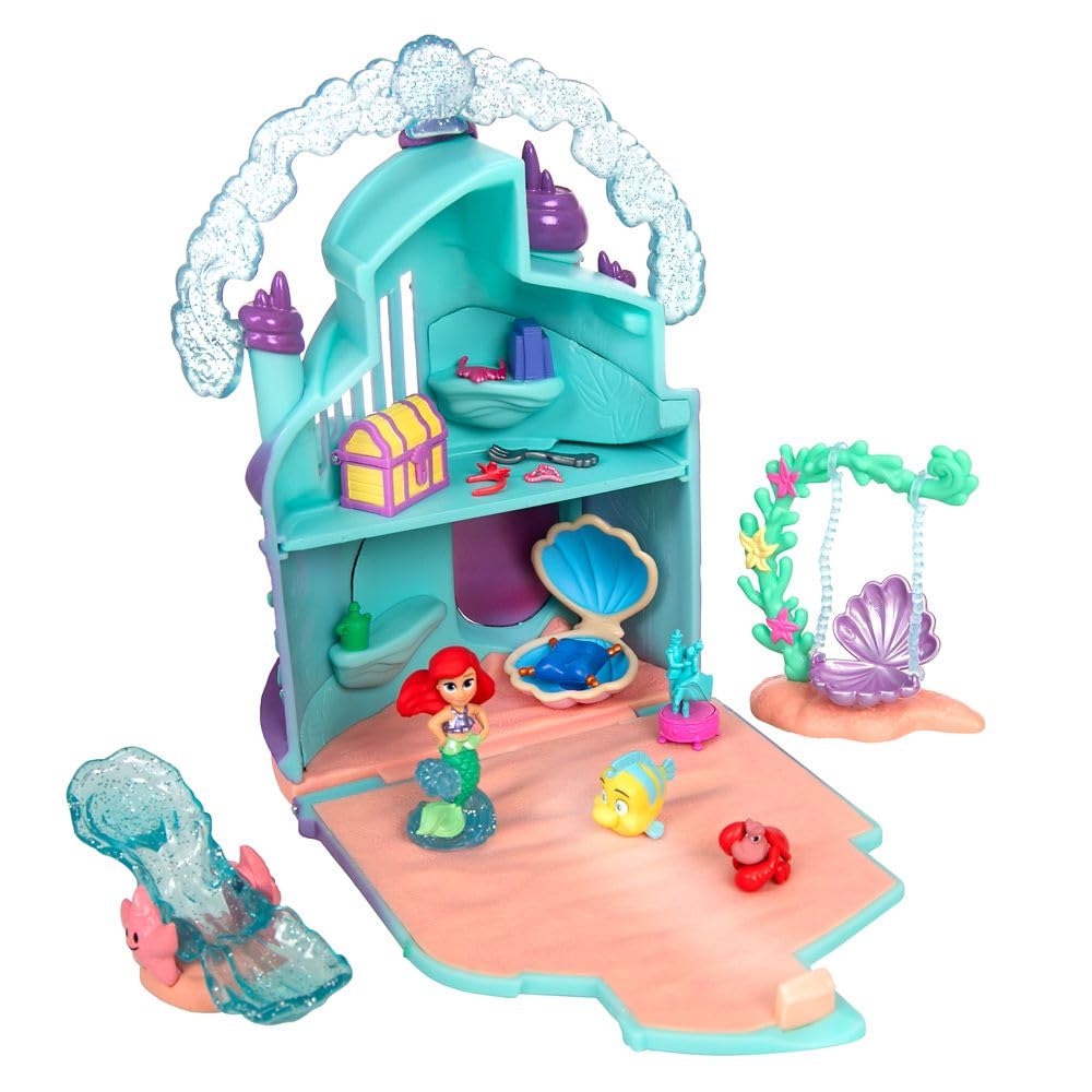 Disney Store Official Princess Micro Toy Set - The Little Mermaid - Set Includes Micro Figures of Ariel, Flounder, Sebastian, & her Palace - Portable