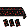 Zaypsot 3Pcs Cheetah and Cherry Birthday Decorations Tablecloths, Red and Black Disposable Plastic Tablecloths 54x108In for Bday Bridal Shower Wedding