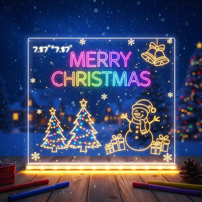LED Drawing Board, Light-Up Acrylic Dry Erase Glow Board with Stand, 7 Markers & Cleaning Cloth, Reusable Creative Writing & Drawing Board (7.87×7.87