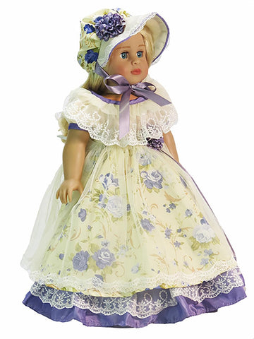 American Fashion World Purple Colonial Dress with Bonnet for 18 Inch Dolls - Historical Doll Outfit
