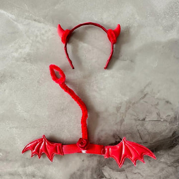 Clothes for Labubu Devil 2-Piece Outfit Set,Headpiece & Wings,Ideal for Halloween Costumes for 17cm Dolls(No Doll) (Red)