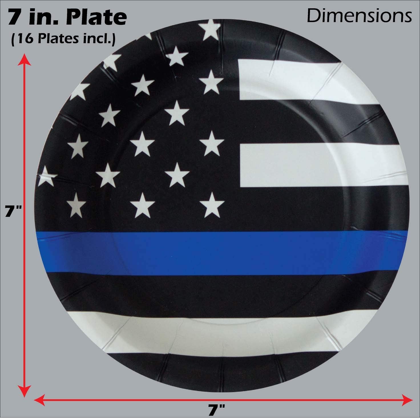 Police-Thin Blue Line Party for 16 guests! Includes 16 ea. 7” Plates and Napkins in the Official Thin Blue Line Flag Pattern. by Havercamp