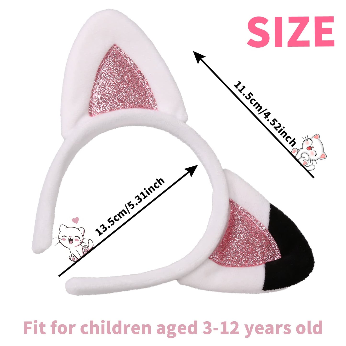 Creatoy Cat Ears Headband Kids dollhouse plush toys Glitter Headbands Toddler Kitty Hairband Doll house Party Supplies Halloween Dress Up Favors