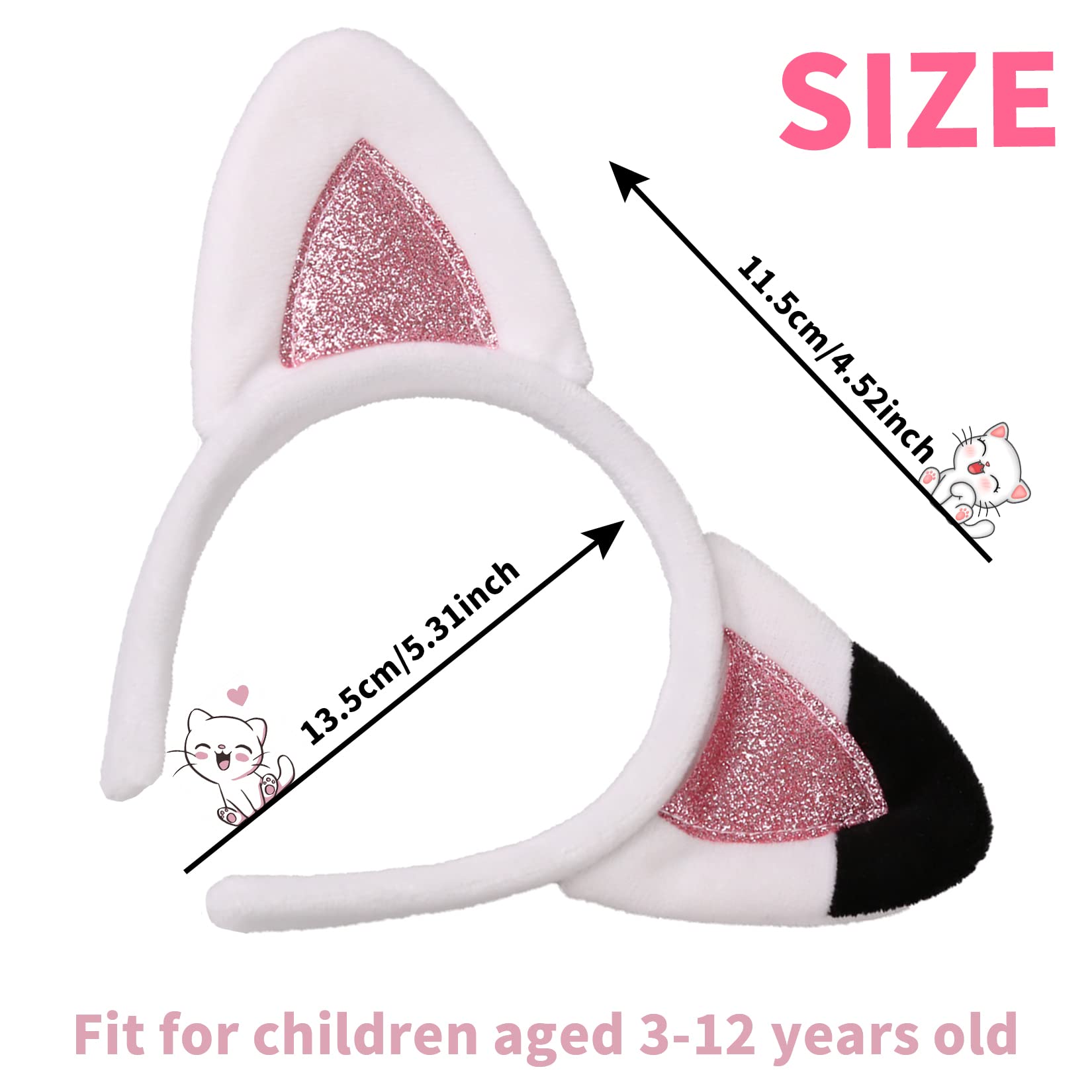 Creatoy Cat Ears Headband Kids dollhouse plush toys Glitter Headbands Toddler Kitty Hairband Doll house Party Supplies Halloween Dress Up Favors