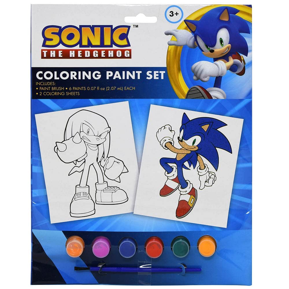 Sonic The Hedgehog Coloring Paint Set - Hedgehog Sonic Kids Art Set, Included 6 Acrylic Paint Set, Brush, and 2 Coloring Sheets, Fun Children Painting